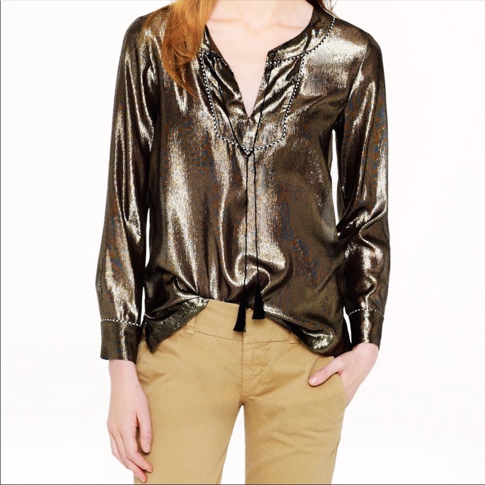 J. Crew Silk Gold Metallic Tunic Blouse